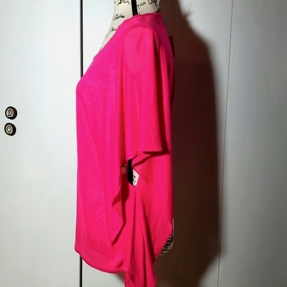 Talbott-NWT  Women's Bright Pink sheer Batwing sleeve Oversized.barbiecore Small - Picture 2 of 6